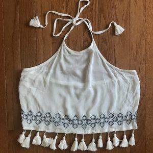 Urban Outfittesr Patterned Tassel Crop Top